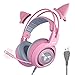 Price comparison product image SOMIC G951 Pink Gaming Headset for PS4 PC, 7.1 Virtual Surround Sound Detachable Cat Ear Headphone with LED Light, Microphone, Over Ear Headphones for Girlfriend Women (USB Jack)