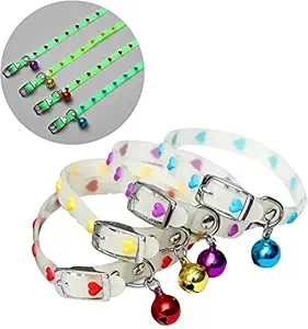 THE DDS STORE Adjustable Reflective Collar Safety Buckle with Bells for Pet Puppy, Cat,Kitten Pet Glowing Collars with Bells Glow at Night Dogs Cats Light Luminous Necklace (RED, Pack of 1)