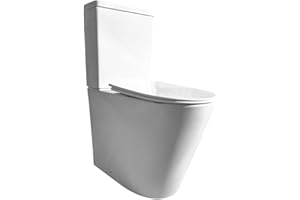 EL BAÑO MODERNO Inodoro Adaptado para Personas con Movilidad Reducida - WC con Sistema Rimless Antibacterias - Váter Ergonómico con Tapa UF Amortiguada y Altura Accesible - Salida Dual Eficiente