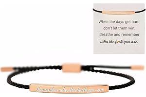 Neyeau Remember Who The F You Are Motivational Strength Bracelet for Women Adjustable Handmade Hand Braided Clasp String Bracelet Engraved Inspirational Quote for Family Friends Women Girls Black