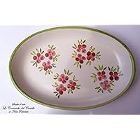 Piatto Ovale Linea Fiori Rosa Ceramica Realizzato e Dipinto a mano Le Ceramiche del Castello Nina Palomba Made in Italy Dimensioni 26,5 x 17,5 centimetri Garantito per Alimenti Idea Bomboniera