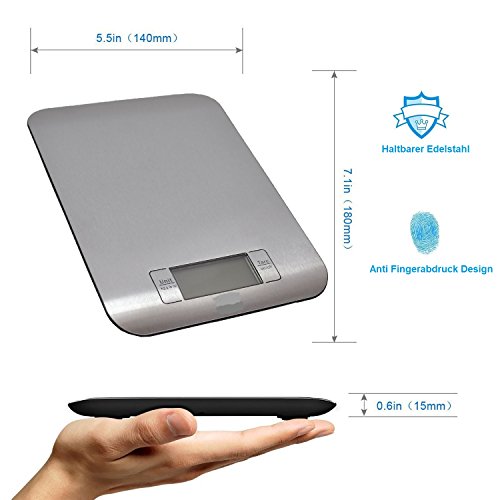 ThinScale Edelstahl Küchenwaage, Ultraflache Digital Waage, Edelstahl gebürstet , bis 5000g in 1g Schritten, 4 Wiegeeinheiten - 3