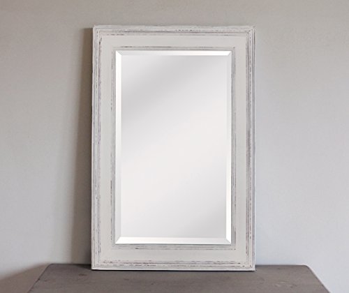 Weißer Shabby Chic Spiegel – Massivholz – Handgefertigt – Landhausstil – Groß – 90×60 cm – Vintage Weiß - 3