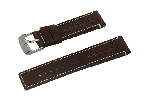 SWISS REIMAGINED Real Italian Leather Rally Style Watch Band Strap with Stainless Steel Buckle, Brown