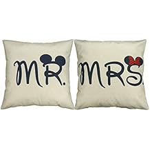 Luxbon 2 Funda Cojin Almohada Pareja Mr & Mrs Regalo de San Valentín Decoración para Sofá Cama Coche Pareja 18x18" 45x45 cm