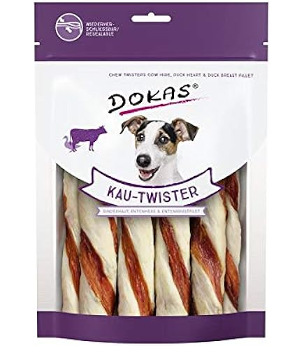 Dokas Kau-Twister runderhuid, eendenhart en eendenborst | 9 x 200 g hondensnack