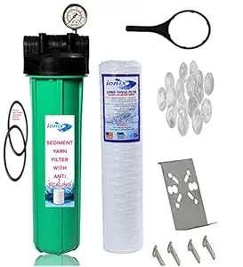 Ionix Whole House Water Filter (More effective than Bag filter)with Glycerine Pressure Guage & Industrial quality Double O ring Housing / Tank Filteration systems ,Removes Sediment & Scaling , 1 Set, Green