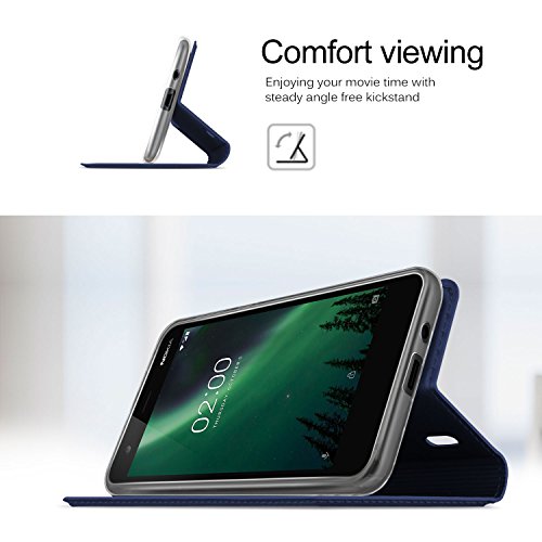 Nokia 2 HÃ¼lle, KuGi Nokia 2 Flip Bookstyle Kompletter Schutz Mit Magnetverschluss und Standfunktion Tasche Etui Cover Case SchutzhÃ¼lle fÃ¼r Nokia 2 Smartphone (Blau)