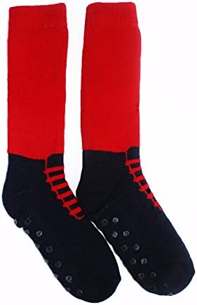 Nylon Lined Indoor Women Socks Brand Dual Layer Crew Skid Home Reindeer Snowflake Socks Winter Warm Soft Female Slipper Socks,Red,2 pairs