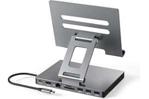 BKELHS iPad Pro USB C Hub Stand, 9-in-1 Adapter for iPad Pro M4 M2 13 12.9 11 Inch Docking Station Foldable with 4K 60Hz HDMI, RJ45 Gigabit Ethernet, SD/TF Card Reader, 3 USB 3.0, 3.5 mm Audio, iPad Air