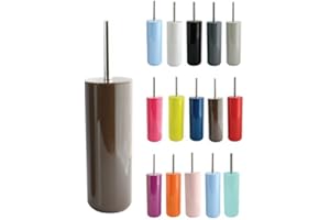 MSV Brosse WC Porte-Balai Toilette Pot à Balai „Inagua“ Ensemble WC à Poser en Polystyrène Balayette avec Manche en Acier Inoxydable Marron
