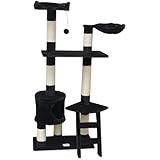 [Gesponsert]eyepower Katzenkratzbaum Pia | Mittelgroßer freistehender Kratzbaum ca. 142 cm hoch | Stämme aus Natursisal | weiche Plüsch-Liegeflächen | Kletterbaum Spielbaum für Katzen | Schwarz