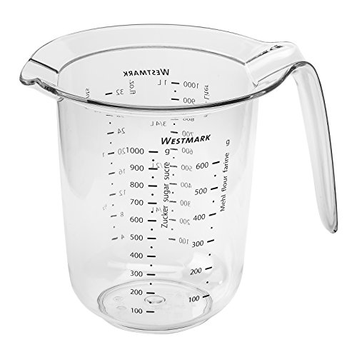 Westmark Messkanne mit mehrsprachigen Messskalen und verschiedenen Maßeinheiten, Füllvolumen: 1 Liter, Kunststoff, Transparent, 30652270