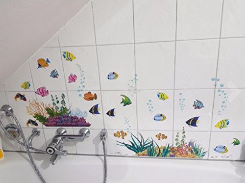 ElecMotive Fisch Entfernbare Wandtattoo Wandaufkleber Wall sticker Aufkleber DIY für Wohnzimmer Schlafzimmer Kinderzimmer in Geschenkkarton 42cm (H) * 130cm (W) (Unten Meer) - 4