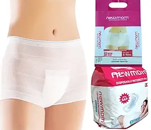 LADY HAWK Combo Value Pack New Mom Maxi Maternity Sanitary Pads Napkins and XL Panty Pad Fixator for Pregnancy / After Delivery. 5 New Mom Pads and 5 XL (for Hip Size 101-112cm) Panty Pad Fixator