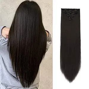 Glan Synthetic Fibre 6 Pcs Straight Hair Extension /Wigs For Women And Girls For Wedding And Casual Use (20-24 Inch) (Straight Extension Black)