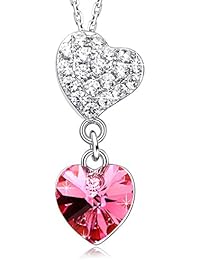 MEGA CREATIVE JEWELRY "Dulce Amor" Collares Mujer de Corazón a Corazón Cristales Swarovski Colgantes de la Moda 925 Plata Esterlina, Regalo de la Joyería