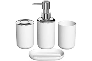 SUNBILIEN Modern 4-Piece Bathroom Accessories Set,with Soap Dispenser, Cup, Soap Dish and Toothbrush Holder