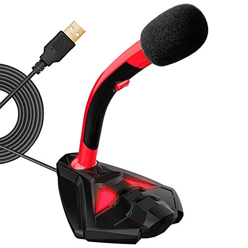 Microfono USB da Gioco,Microfono USB Desktop Regolabile, Dual-Mic, Tappetino Antiscivolo, Luce a LED, Plug&Play - Compatibile con PC / Skype, Giochi, Video