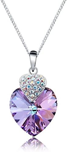 HERLINA Womens Crystal Love Heart Pendant Necklace With Swarovski Elements 18K Platinum Plated Jewelry 16-18 inches (Purple)