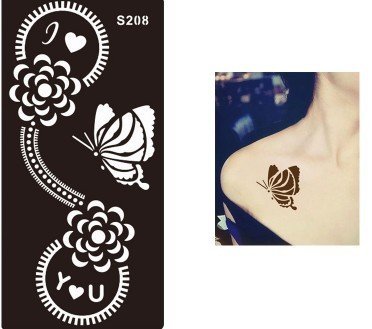 STENCILS TEMPLATES TATTOO Mehndi Stencill Henna Designs S208 - single use- suitable for Henna Tattoo Glitter Tattoo and Airbrush Tattoo