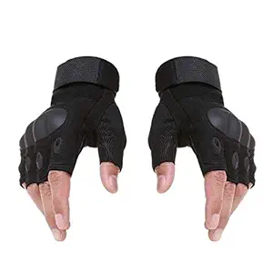 Bandhan Tactical Fingerless Cycling Gloves Non-slip Half Finger Hands Protector Army Military Bicycle Motocross Combat Glove Fitness Gym Black Color