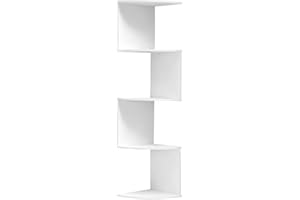 Comzantor 5 Ripiani Mensola, Libreria Angolare, Muro Scaffale, Angolo Parete, Pensile Moderna per Camera da Letto, Soggiorno(Bianco)