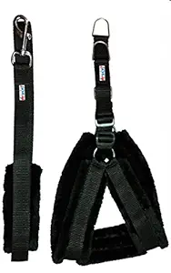 Petshop7 Nylon Dog Harness & Leash Set with Fur 0.75 inch Small - Black (Chest Size - 23-28)