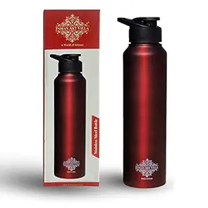 Indian Art Villa Stainless Steel Flat Design Water Bottle with Sipper Cap, Colour- Wine Matt, Volume- 1000 ML