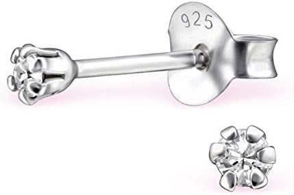 Bungsa® Earrings with clear SWARVOSKI® Crystal 2mm round .925 Sterling Silver Womens