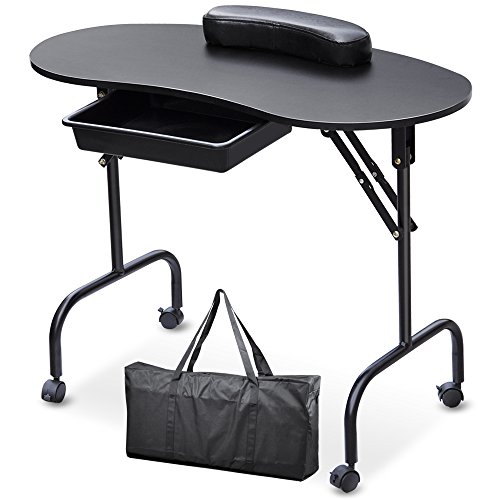 Popamazing Manicure Table Nail Technician Workstation Art Desk with Drawer + Carry Bag + Wrist Rest(Black)