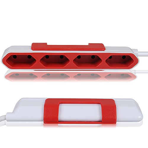 Allocacoc 4 x Verteiler PowerBar Reiseadapter Steckdosenleiste mit 1.5M Verlängerungskabel Power Strip Steckdose 220-240V Schuko, Rot - 4