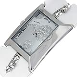 Moog Paris Intimacy Damen Uhr mit Silbernem Zifferblatt, Swarovski Elements & Weißem Armband aus echtem Leder - M44952-001