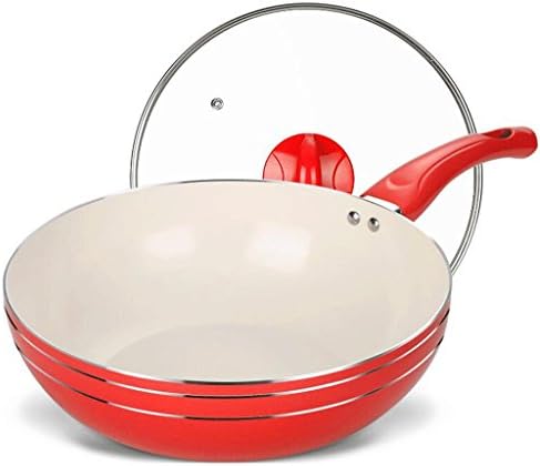 Wok ZHAOJING 28cm Ceramic Non-stick Pan Pan Induction Cooker Gas Universal Cooking Pot Home, No Smoke (Color : Red)
