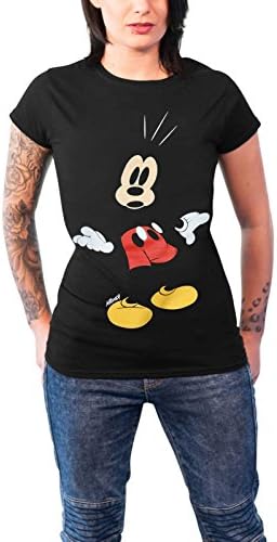Mickey Mouse T Shirt Surprised Official Womens Black Skinny Fit 16