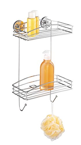 WENKO 20886100 Vacuum-Loc Wandregal 2 Etagen – Befestigen ohne bohren, Stahl, 26 x 43 x 15 cm, Chrom - 2
