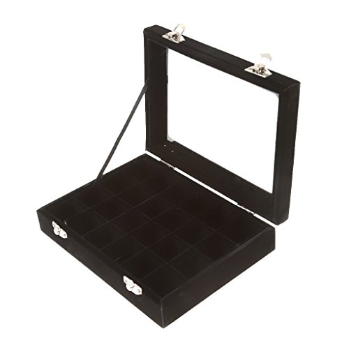 24 Raster Samt verspiegelt Jewelry Display Box Ringe Ohrringe Halskette Nail Art Organizer Fall – Rose Rot/Schwarz – Schwarz, Eine Größe schwarz - 5
