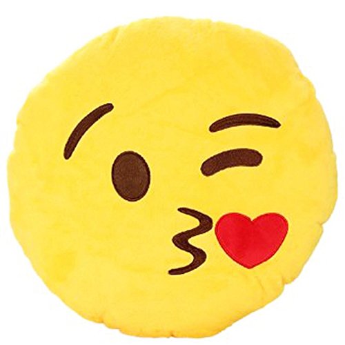 Emoji Smiley Emoticon Kissen Polster Dekokissen Küssen Stuhlkissen Sitzkissen Rund (Ihnen ein Herz Kuß geben)