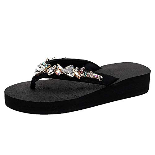 Preisvergleich Produktbild Missoul Damen Zehentrenner Strass Plateausandaletten Sommer Sandalen Keilabsatz Strandschuhe Plateau Strandschuhe Flip Flop (Weiß Flat)