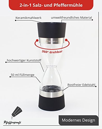 Pfefferprofi 2-in-1 Salz- und Pfeffermühle mit einstellbarem Keramikmahlwerk, Modell LOTTA - 7