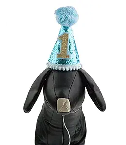 PET SHOW Small Dog Birthday Hat for Pets 1-Year-Old Birthday Party Cat Kitten Headband Hats Charms Grooming Accessories Pack of 1(Blue)