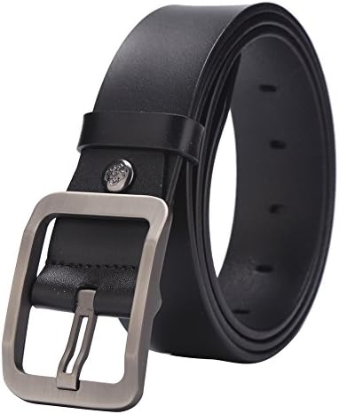 BISON DENIM Men's Belt Genuine Leather Waistband Casual Alloy Buckle Belts (43-44, Black/ W71152)