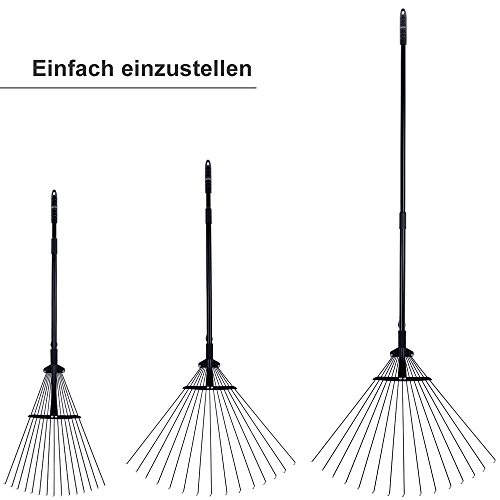 Rovtop Laubbesen Besen verstellbar Garten Laub-Rechen Arbeitsbreite 18cm bis 56cm 15 Zinken Max. 160cm Lang - 6