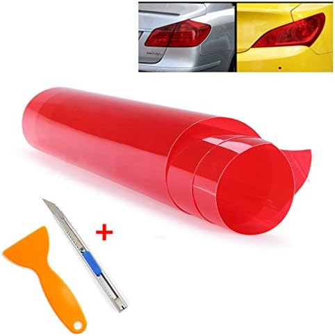 2 PCS 12" x 48" 30 x 120cm Car Smoke Fog Light Headlight Taillight Tint Vinyl Film Sheet Sticker with Squeegee + Cutter (Red)