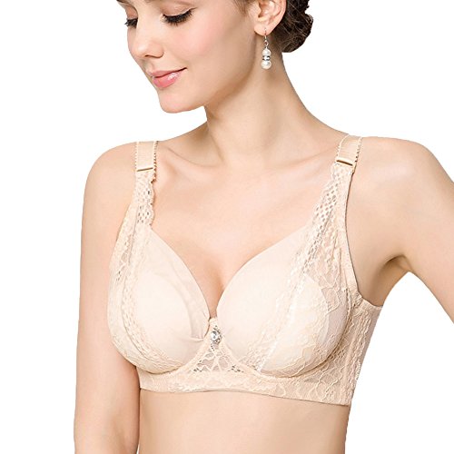 Yonglan Mujer Sujetador Corrector de Postura con Soporte de Espalda Correa de hombro ajustable Translúcido Sujetador de encaje Piel 40C