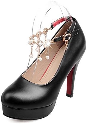 HH The Four Seasons Lady (pink. Black. White) Pearl rhinestones waterproof table high heels round head fine heel rubber skid proof , warm and white , 39