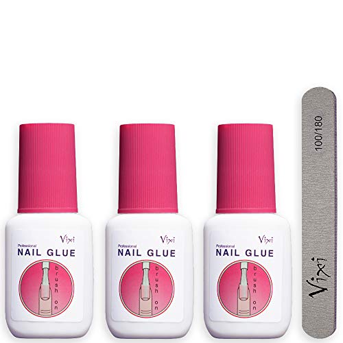 3 x 15g Vixi EXTRA FORTE ONGLE COLLE ? Qualité de Salon - Instant colle à colle professionnelle colle à ongles - parfait pour les faux ongles, acrylique, Art, Diamante, strass, bijoux et gemmes ? GRATUIT PETIT DOSSIER PREP ?