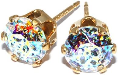 14Kt Gold Filled Round Stud Earrings with Swarovski Xirius Crystal White Patina 6mm