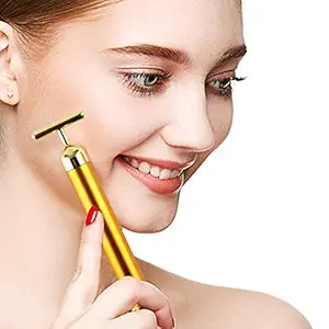 Zureni 24K Golden Beauty Bar T Shape Anti-Aging Anti Wrinkles Pulse Electric Vibration Facial Massager Roller with Carry Case for Forehead Cheek Neck Arm Leg