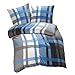 Produktbild etérea Himmlische Qualität 2 TLG Mikrofaser Bettwäsche Urban Check Karo Kariert Gestreift Blau, 155x220 cm + 80x80 cm